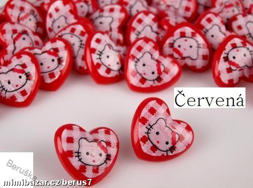 Knoflík * knoflíky srdíčko Hello Kitty červená