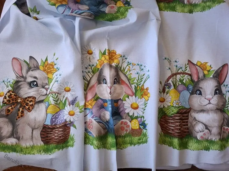 Látka vafle utěrkovina š.150cm Zajičci * Narcis