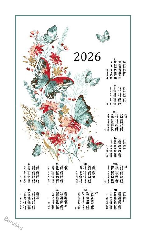 Kalendář textilní utěrka 2026 MOTÝL