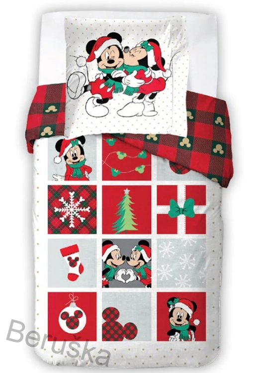 Vánoční povlečení Minnie a Mickey Šťastné a Veselé