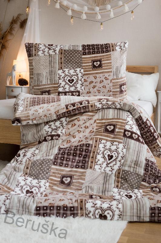 POVLEČENÍ mikroflanelplyš Patchwork béžový