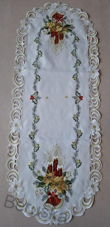 UBRUS vyšívaný 109 x 43 vánoční zvonek červený
