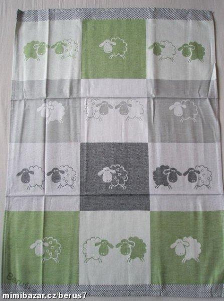 Utěrky egyptská bavlna Ovečky barevné v kostce Zelená