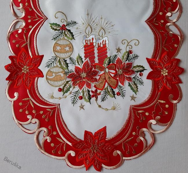 UBRUS vyšívaný 90 x 40 vánoční červený lem