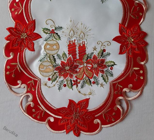 UBRUS vyšívaný 70 x 35 vánoční červený lem
