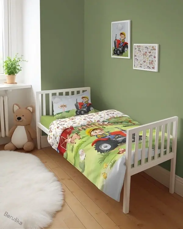 Bambusové povlečení do postýlky 3D Farma červená