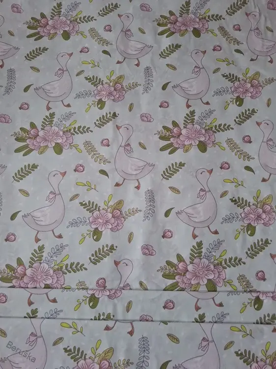 Bavlněná látka Veselé husy - mint š.160