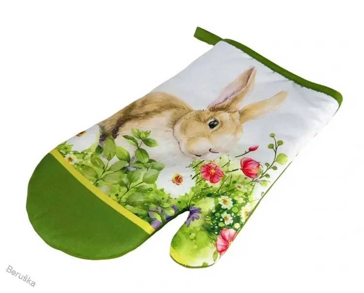 Sada 2 kuchyňských chňapek s magnetem EASTER BUNNY, bílo-zelená