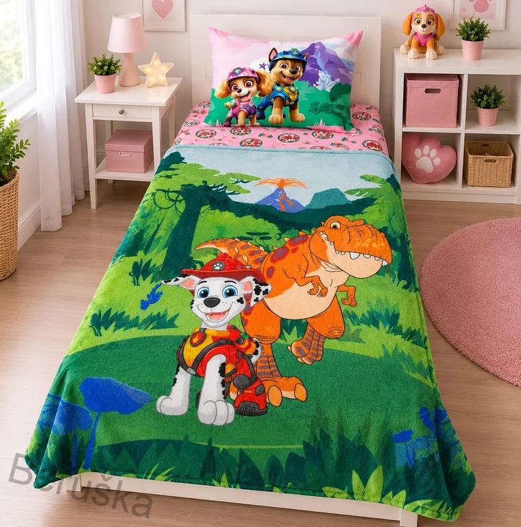 Dětská deka Tlapková Patrola Marshall a Dinosaurus 130x170 cm