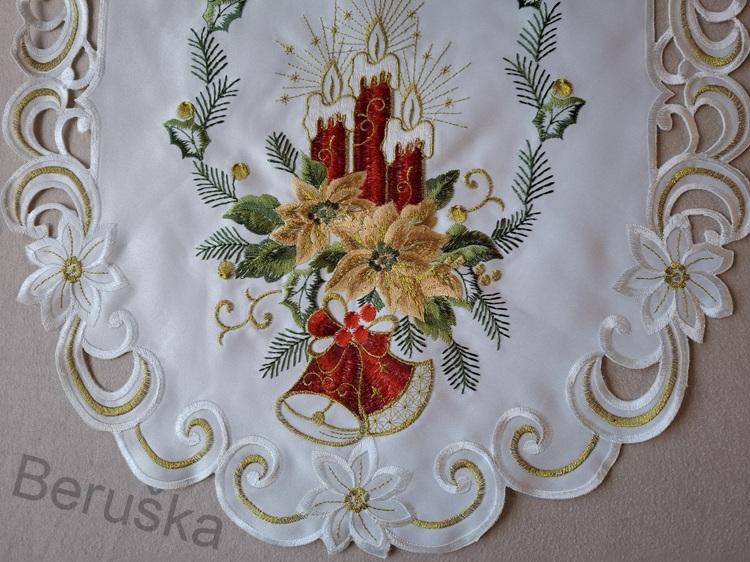 UBRUS vyšívaný 109 x 43 vánoční zvonek červený