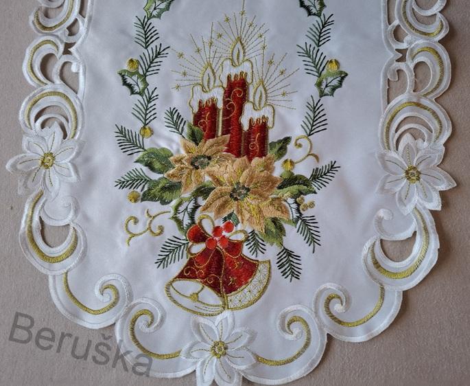 UBRUS vyšívaný 87 x 38 vánoční zvonek červený