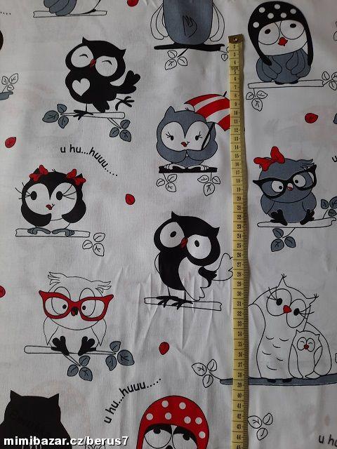 LÁTKA -LÁTKY - metráž *dětská Sovičky HUHU na bílé