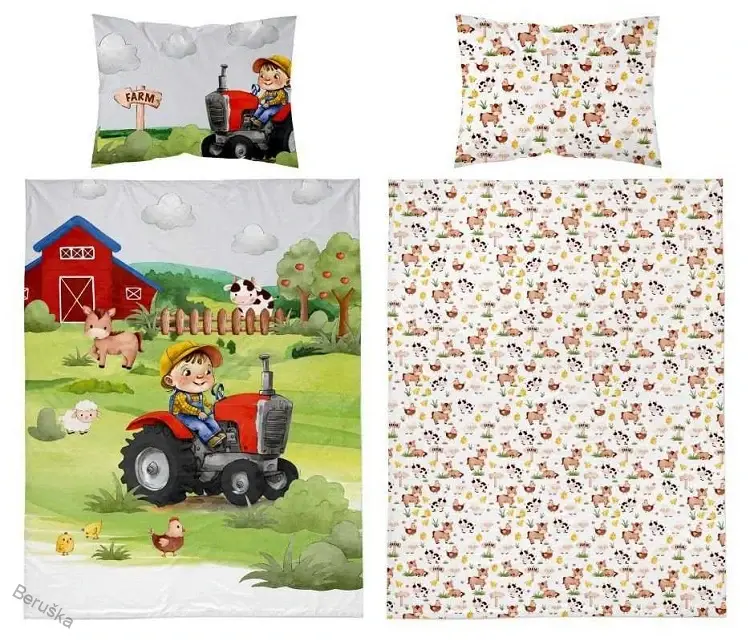 Bambusové povlečení do postýlky 3D Farma červená