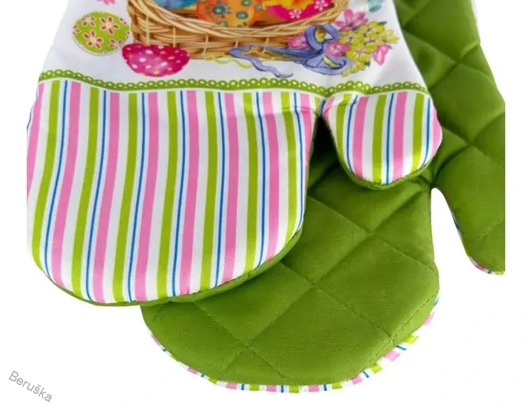 Sada 2 kuchyňských chňapek s magnetem EASTER EGGS, bílo-zelená