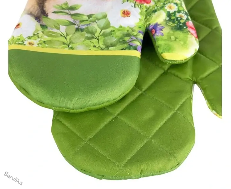 Sada 2 kuchyňských chňapek s magnetem EASTER BUNNY, bílo-zelená