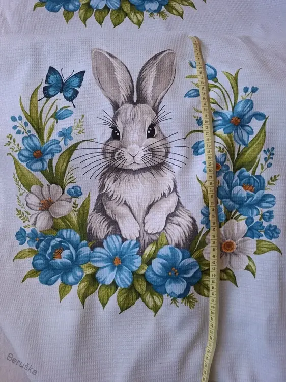 Látka vafle utěrkovina š.150cm Zajičci modrá