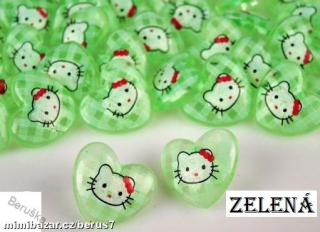 Knoflík * knoflíky srdíčko Hello Kitty zelená