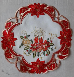 UBRUS vyšívaný prům. 30cm vánoční červený lem