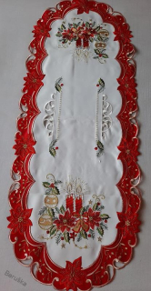 UBRUS vyšívaný 110 x 45 vánoční červený lem