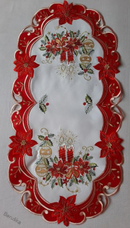 UBRUS vyšívaný 70 x 35 vánoční červený lem