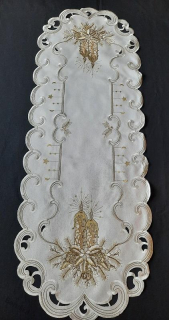 UBRUS vyšívaný 110 x 45 vánoční šampáňo + zlato