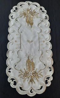 UBRUS vyšívaný 90 x 40 vánoční šampáňo + zlato