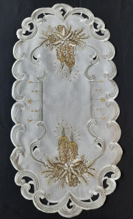 UBRUS vyšívaný 70 x 35 vánoční šampáňo + zlato