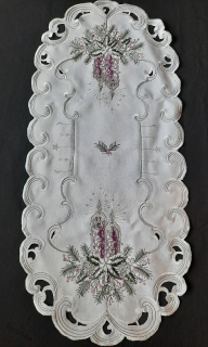 UBRUS vyšívaný 90 x 40 vánoční bílý fialová svíčka