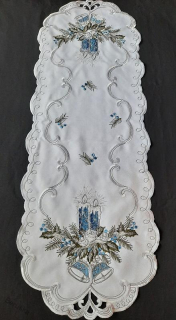 UBRUS vyšívaný 110 x 45 vánoční bílý modrá svíčka