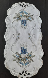 UBRUS vyšívaný 70 x 35 vánoční bílý modrá svíčka