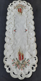 UBRUS vyšívaný 110 x 45 vánoční šampáňo + červená svíčka