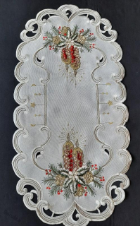 UBRUS vyšívaný 70 x 35 vánoční šampáňo + červená svíčka