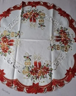 UBRUS vyšívaný prům. 85cm vánoční červený lem