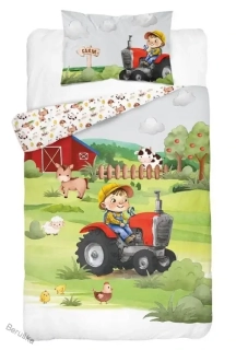 Bambusové povlečení do postýlky 3D Farma červená