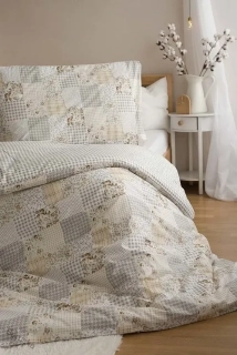 Povlečení z hladké bavlny 140×200 + 70×90 PATCHWORK béžový