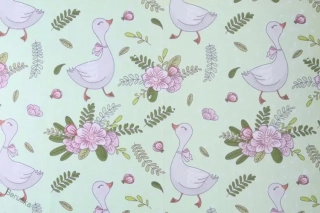Bavlněná látka Veselé husy - mint š.160