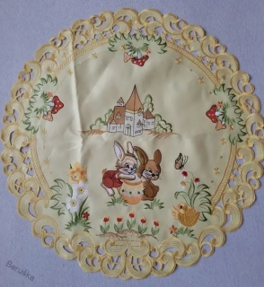 ubrus vyšívaný velikonoční prům. 60cm žlutý zajíček
