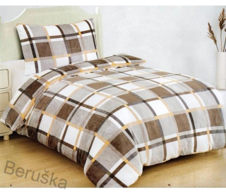 Povlečení MICROPLYŠ - KÁRO ŠEDOBÍLOŽLUTÉ