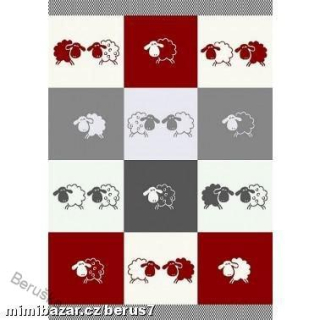 Utěrky egyptská bavlna Ovečky barevné v kostce ČERVENÁ
